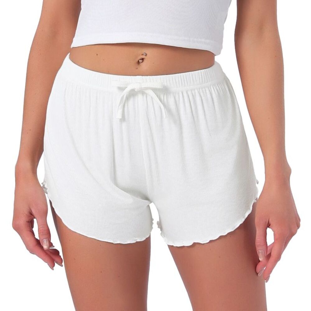 Women's Soft Scalloped Hem Elastic Waist Sleepwear Shorts White